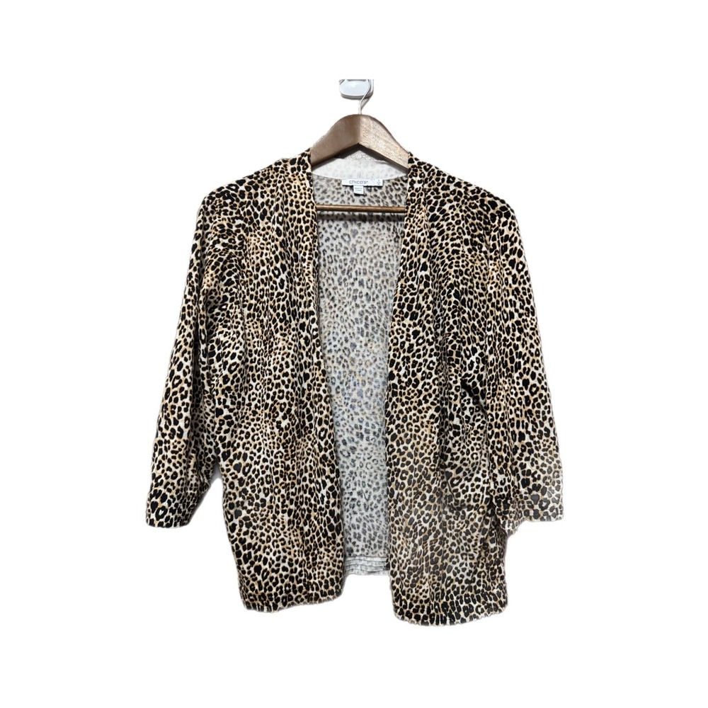 Chico's Cardigan Women Size 3 XL Brown Leopard Animal Print Excellent Open Front